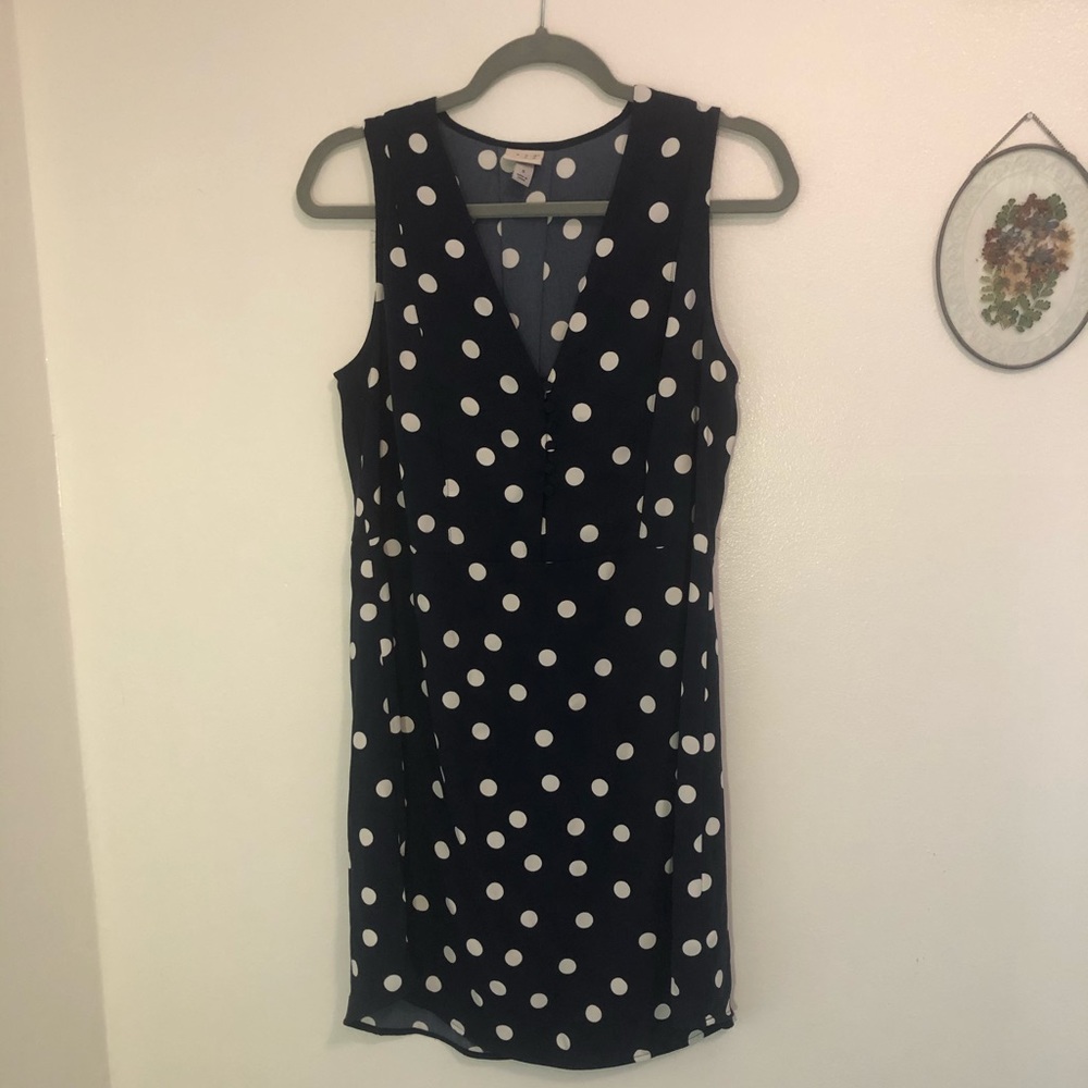 Navy with White Polka Dot Sleeveless Dress